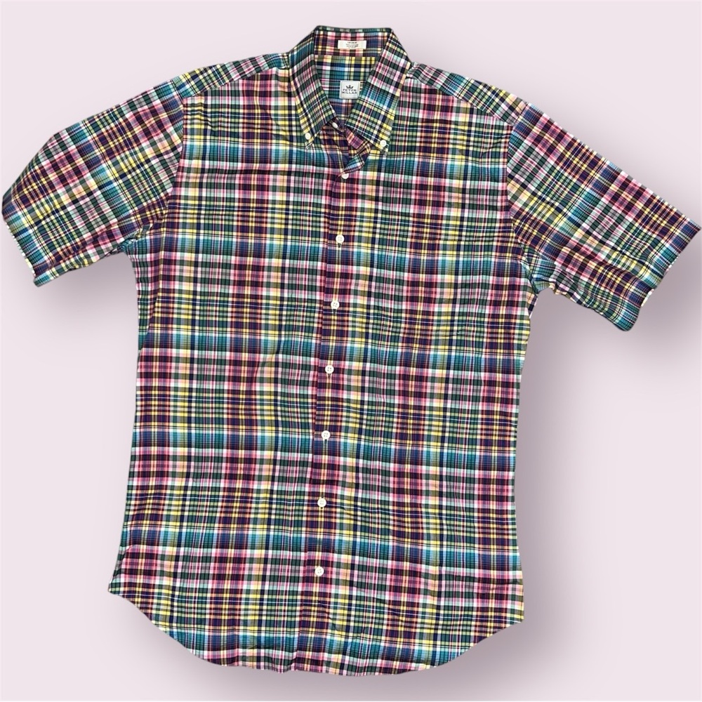 Peter Millar Button Down Short Sleeve Shirt Plaid Multicolor Men’s Size Medium